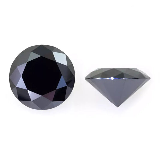 opaque black round cut moissanite top and side view on white background