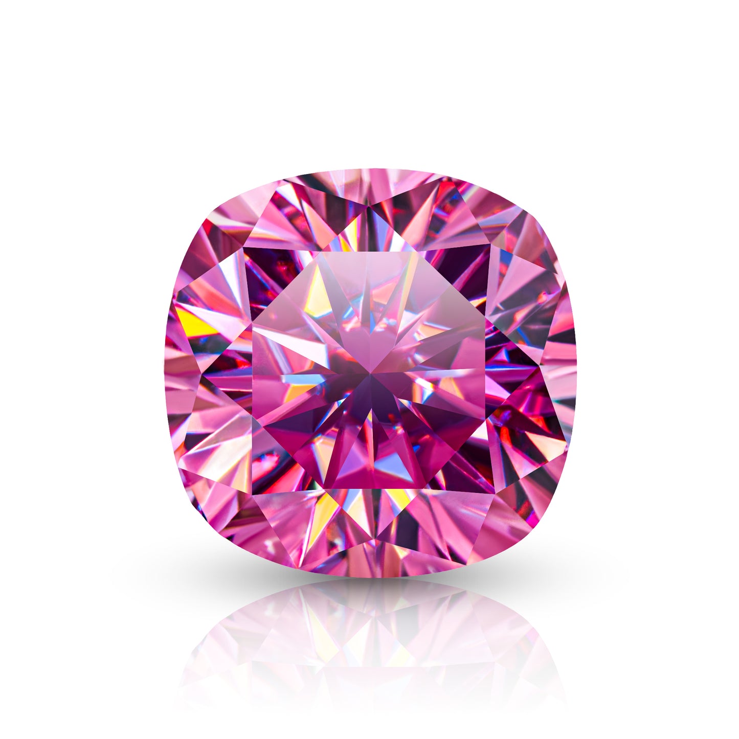 pink cushion cut moissanite stone on white background